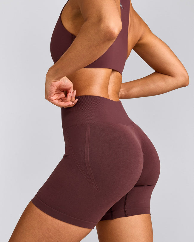 EffortlessLift™ Seamless Shorts with Gray Logo | Velvet Mocha
