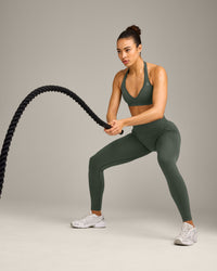 EffortlessLift™ Seamless Leggings with Grey Logo | Dark Khaki