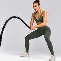 EffortlessLift™ Seamless Leggings with Grey Logo | Dark Khaki