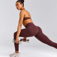 EffortlessLift™ Seamless Leggings with Gray Logo | Velvet Mocha