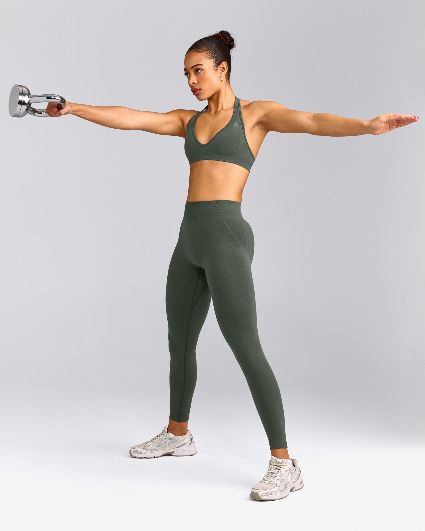 EffortlessLift™ Seamless Mid Rise Leggings with Grey Logo | Dark Khaki