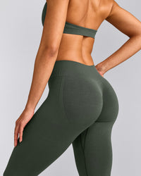 EffortlessLift™ Seamless Mid Rise Leggings with Grey Logo | Dark Khaki