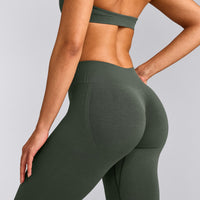 EffortlessLift™ Seamless Mid Rise Leggings with Grey Logo | Dark Khaki