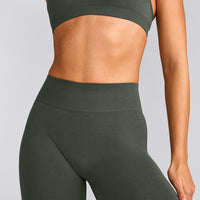EffortlessLift™ Seamless Mid Rise Leggings with Grey Logo | Dark Khaki