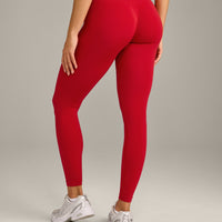 EffortlessLift™ Seamless Mid Rise Leggings with Grey Logo | Fiery Red