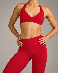 EffortlessLift™ Seamless Mid Rise Leggings with Grey Logo | Fiery Red