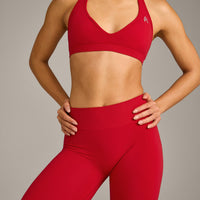 EffortlessLift™ Seamless Mid Rise Leggings with Grey Logo | Fiery Red