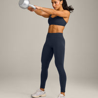EffortlessLift™ Seamless Mid Rise Leggings with Grey Logo | True Blue