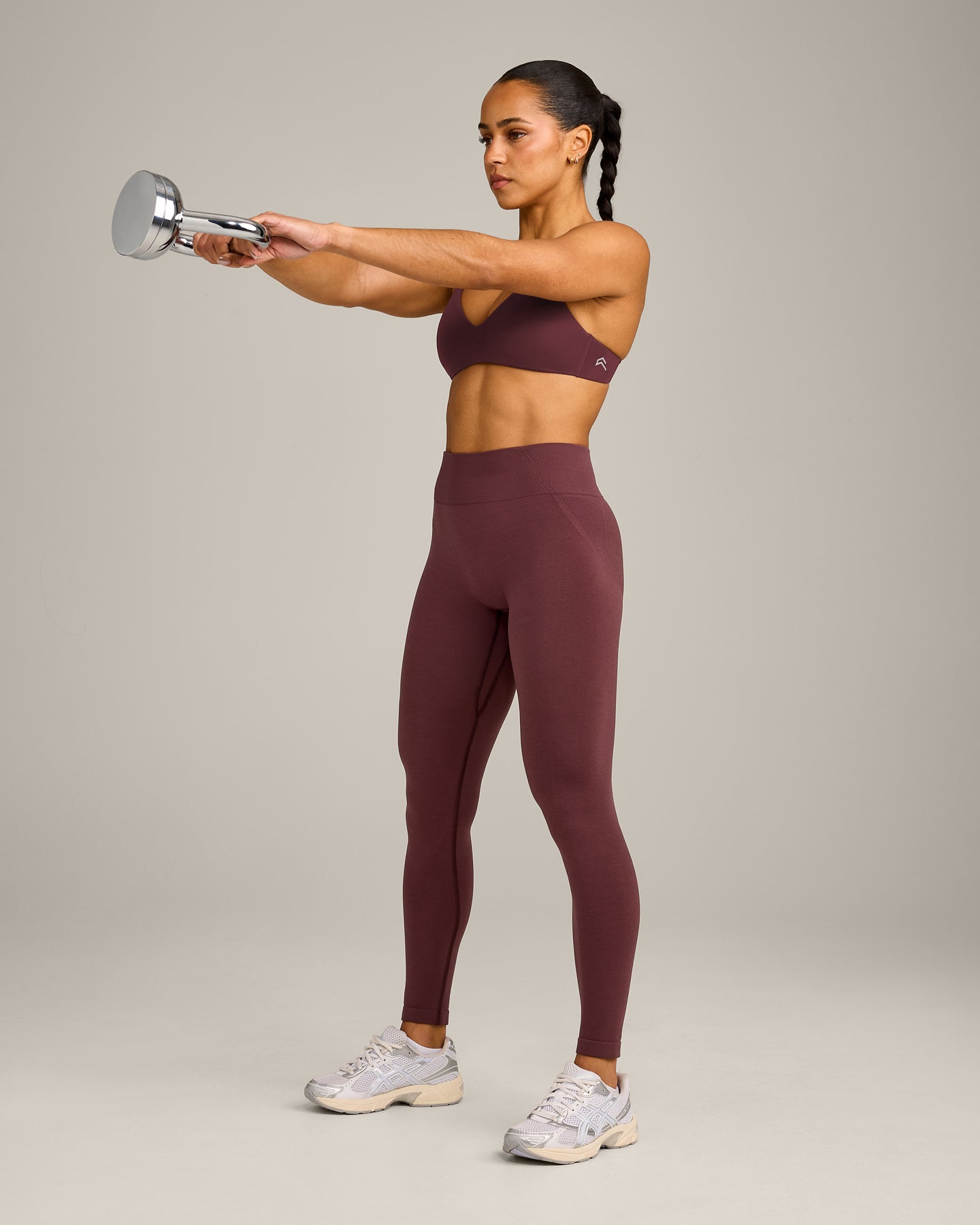 EffortlessLift™ Seamless Mid Rise Leggings with Grey Logo | Velvet Mocha