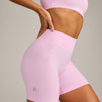 EffortlessLift™ Seamless Mid Rise Shorts with Grey Logo | Chalk Pink