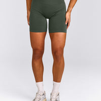 EffortlessLift™ Seamless Mid Rise Shorts with Grey Logo | Dark Khaki