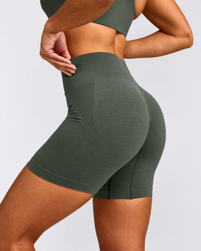 EffortlessLift™ Seamless Mid Rise Shorts with Grey Logo | Dark Khaki