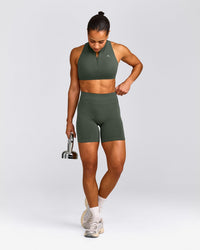 EffortlessLift™ Seamless Mid Rise Shorts with Grey Logo | Dark Khaki