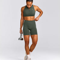 EffortlessLift™ Seamless Mid Rise Shorts with Grey Logo | Dark Khaki