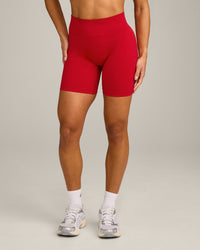 EffortlessLift™ Seamless Mid Rise Shorts with Grey Logo | Fiery Red