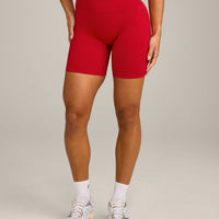 EffortlessLift™ Seamless Mid Rise Shorts with Grey Logo | Fiery Red