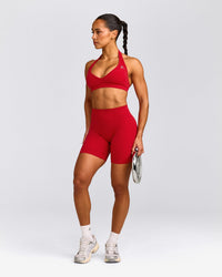 EffortlessLift™ Seamless Mid Rise Shorts with Grey Logo | Fiery Red