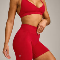 EffortlessLift™ Seamless Mid Rise Shorts with Grey Logo | Fiery Red