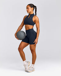 EffortlessLift™ Seamless Mid Rise Shorts with Gray Logo | True Blue