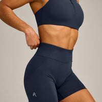 EffortlessLift™ Seamless Mid Rise Shorts with Grey Logo | True Blue