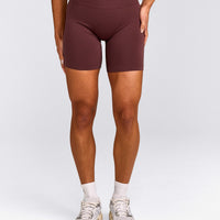 EffortlessLift™ Seamless Mid Rise Shorts with Grey Logo | Velvet Mocha