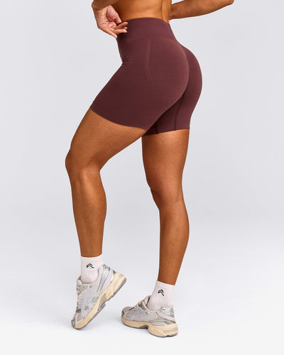 EffortlessLift™ Seamless Mid Rise Shorts with Grey Logo | Velvet Mocha