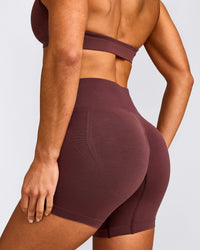 EffortlessLift™ Seamless Mid Rise Shorts with Grey Logo | Velvet Mocha