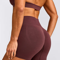 EffortlessLift™ Seamless Mid Rise Shorts with Grey Logo | Velvet Mocha