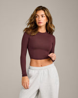 Mellow™ Motion Crew Neck Long Sleeve Mid Top | Light Velvet Mocha