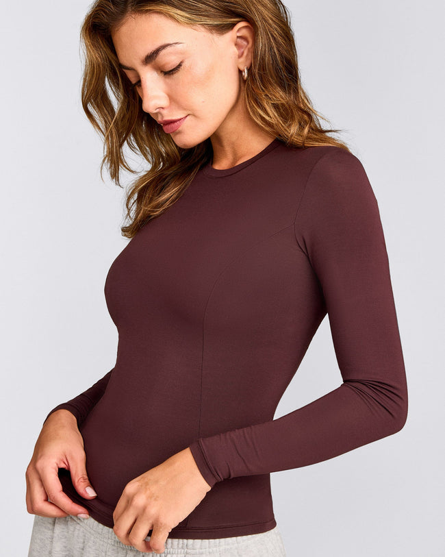Mellow™ Motion Crew Neck Long Sleeve Top | Light Velvet Mocha