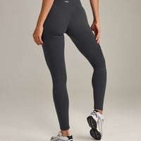 SoftMotion™ High Waisted Leggings with Grey Logo | Coal