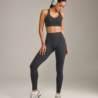 SoftMotion™ High Waisted Leggings with Grey Logo | Coal