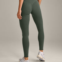 SoftMotion™ High Waisted Leggings with Grey Logo | Dark Khaki