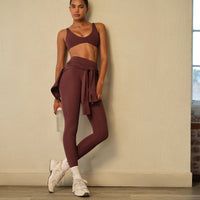 SoftMotion™ High Waisted Leggings with Gray Logo | Velvet Mocha