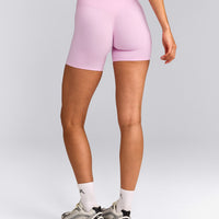 SoftMotion™ High Waisted Shorts 6" with Grey Logo | Chalk Pink