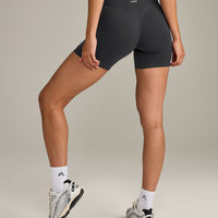 SoftMotion™ High Waisted Shorts 6" with Grey Logo | Coal
