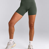SoftMotion™ High Waisted Shorts 6" with Gray Logo | Dark Khaki