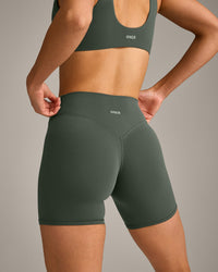SoftMotion™ High Waisted Shorts 6" with Grey Logo | Dark Khaki
