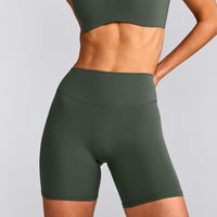 SoftMotion™ High Waisted Shorts 6" with Gray Logo | Dark Khaki
