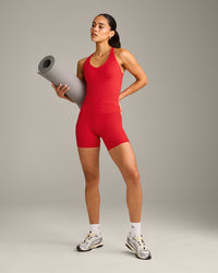 SoftMotion™ High Waisted Shorts 6" with Grey Logo | Fiery Red