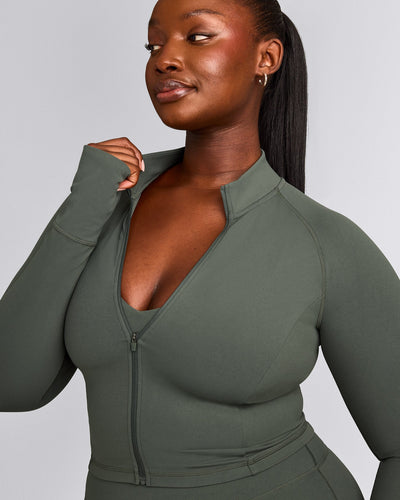 SoftMotion™ Mid Jacket with Grey Logo | Dark Khaki