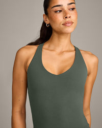 SoftMotion™ Racer Back Mid Vest with Built in Bra Shelf with Grey Logo | Dark Khaki