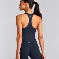 SoftMotion™ Racer Back Mid Vest with Built in Bra Shelf with Grey Logo | True Blue