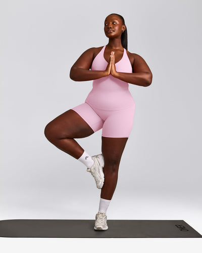SoftMotion™ Racer Back Vest with Built in Bra Shelf with Grey Logo | Chalk Pink