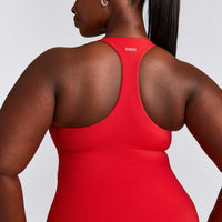 SoftMotion™ Racer Back Vest with Built in Bra Shelf with Grey Logo | Fiery Red