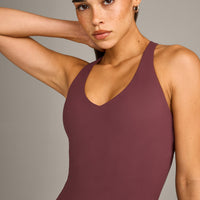 SoftMotion™ Racer Back Vest with Built in Bra Shelf with Grey Logo | Velvet Mocha