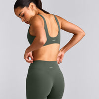 SoftMotion™ Scoop Back Bralette with Grey Logo | Dark Khaki