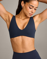 SoftMotion™ Scoop Back Bralette with Grey Logo | True Blue
