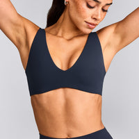 SoftMotion™ Scoop Back Bralette with Grey Logo | True Blue