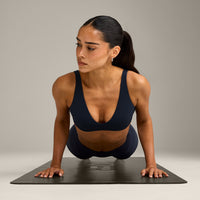 SoftMotion™ Scoop Back Bralette with Grey Logo | True Blue